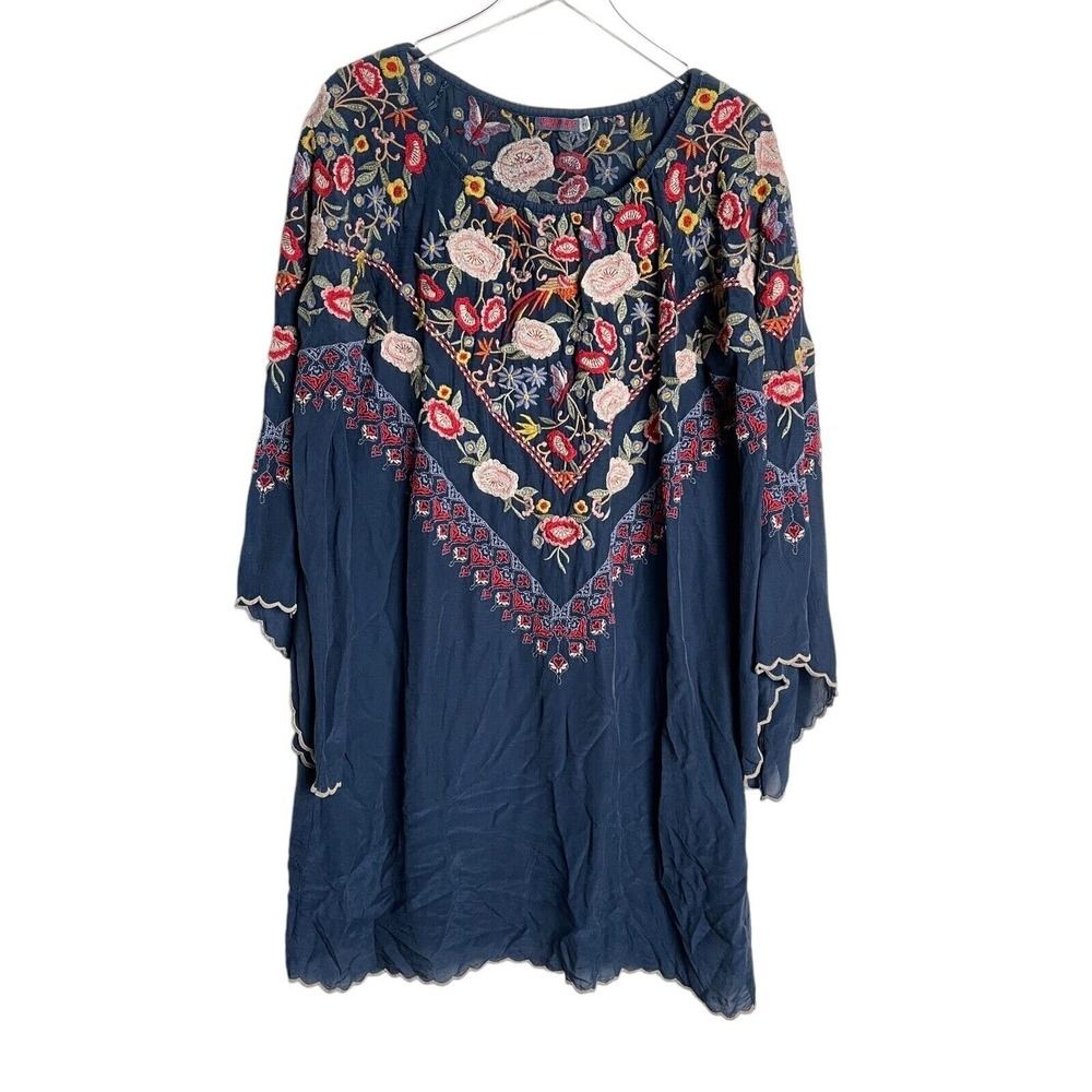 Johnny Was Embroidered Floral Round Neck Tunic Dress Romantic Country Boho Sz S